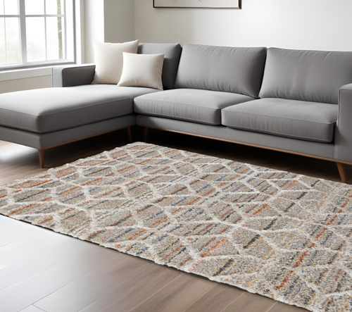 8' X 10' Tan and Ivory Geometric Power Loom Area Rug