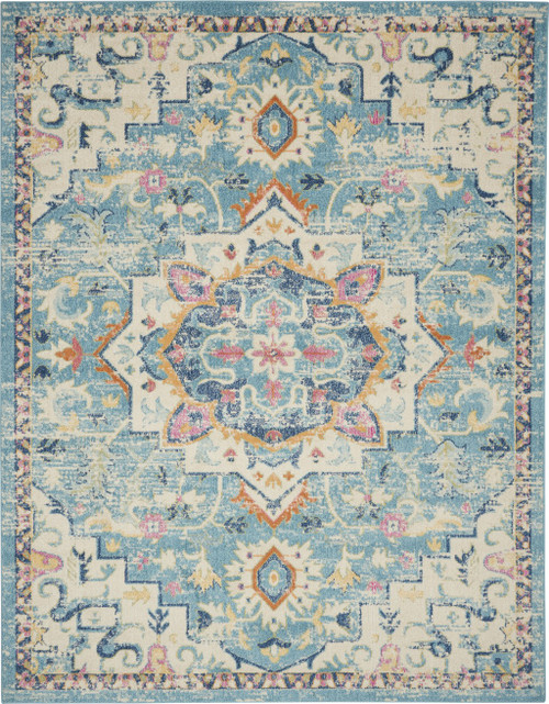 Homeroots Home Decor 8’ x 10’ Light Blue and Ivory Distressed Area Rug