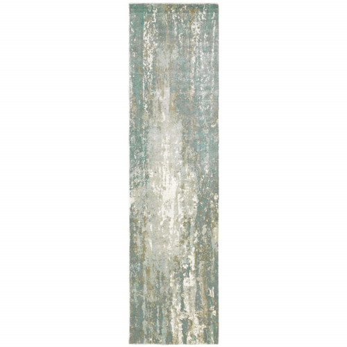 Homeroots Home Decor 3' x 10' Blue and Gray Abstract Splash Indoor Runner Rug