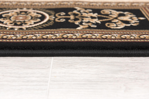 5' X 8' Beige and Black Oriental Power Loom Area Rug