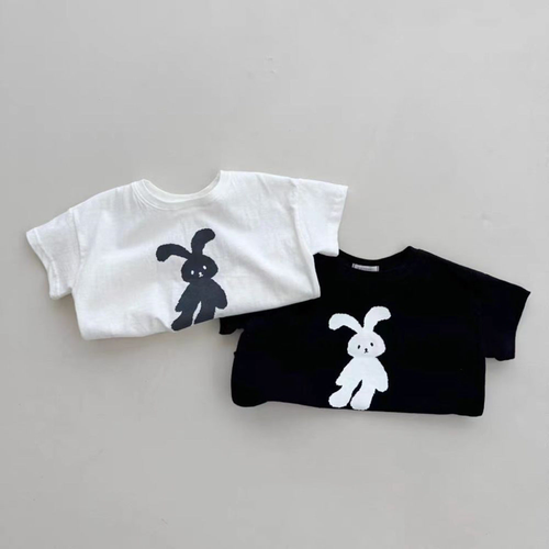 Summer Arrival Kids Crew Neck Short Sleeves Thin Rabbit Print Top T-Shirt