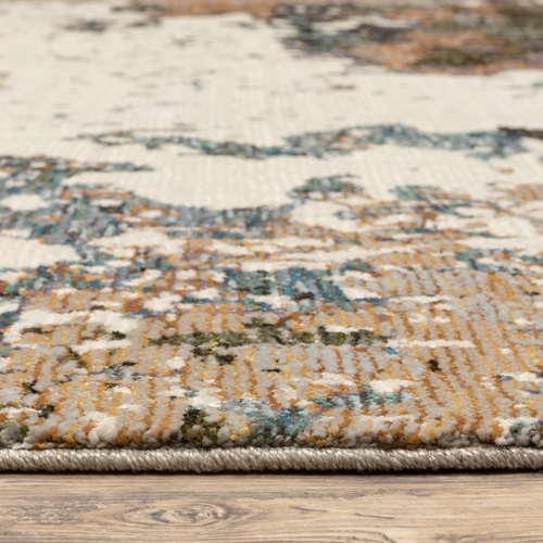 8' Blue And Ivory Abstract Runner Rug