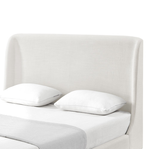 Cream Solid Wood King Upholstered Linen Bed