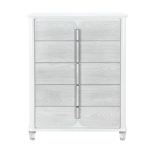 38" Gray And White Wood Five Drawer Dresser