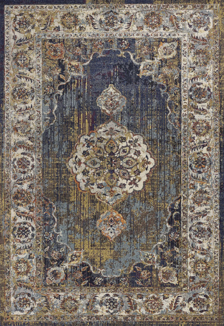 Homeroots Home Decor 5' x 8' Navy Vintage Medallion Bordered Indoor Area Rug, Navy, 5' x 8'