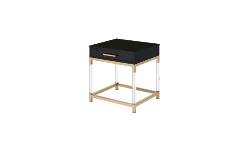 23" Gold And Black Manufactured Wood And Metal Rectangular End Table With Drawer