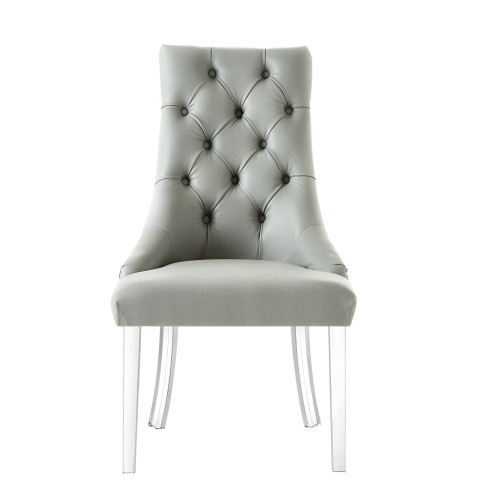 Set of Two Tufted Gray and Clear Upholstered Faux Leather Dining Side Chairs