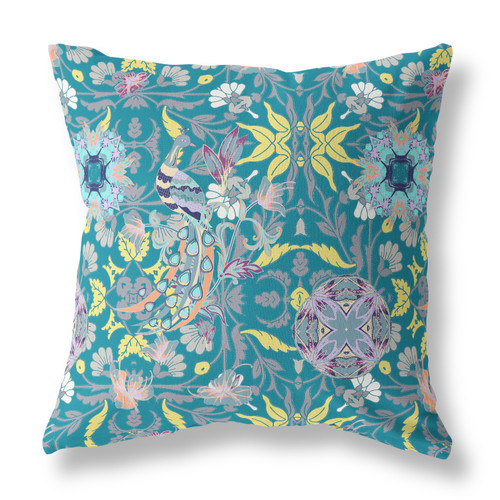 26" X 26" Green And Yellow Broadcloth Floral Throw Pillow