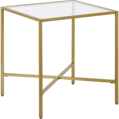 22" Brass And Clear Glass And Steel Square End Table