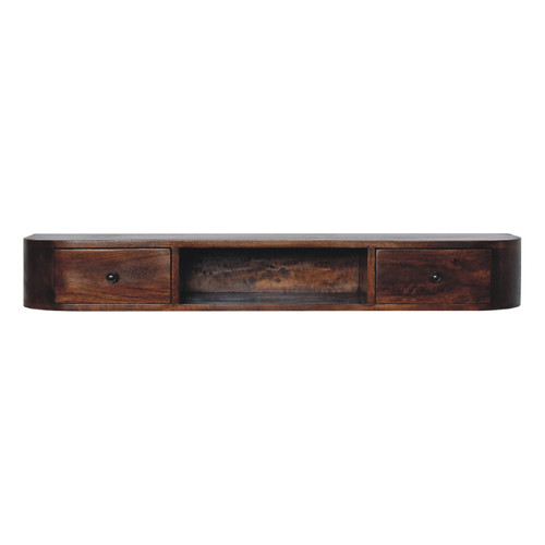43" Chestnut Solid Wood Floating Console Table With Shelf And Two Drawers