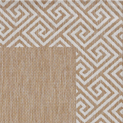 8' Natural And Beige Geometric Round Rug