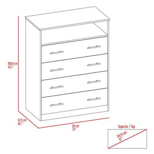 33" Black Wood Four Drawer Dresser
