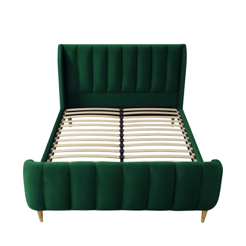 Hunter Green Solid Wood King Tufted Upholstered Velvet Bed Frame