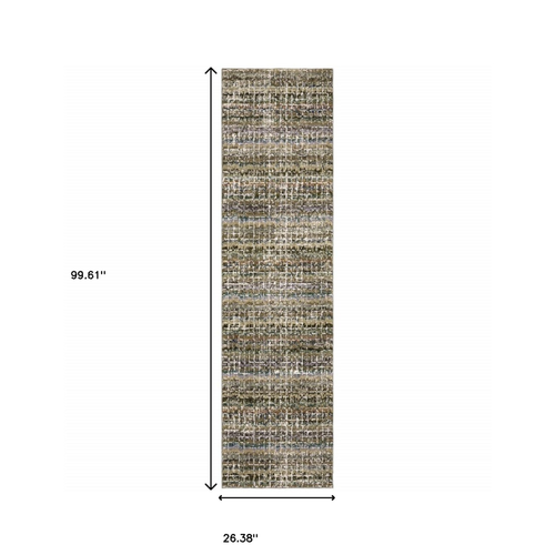 8' Gray And Ivory Abstract Runner Rug