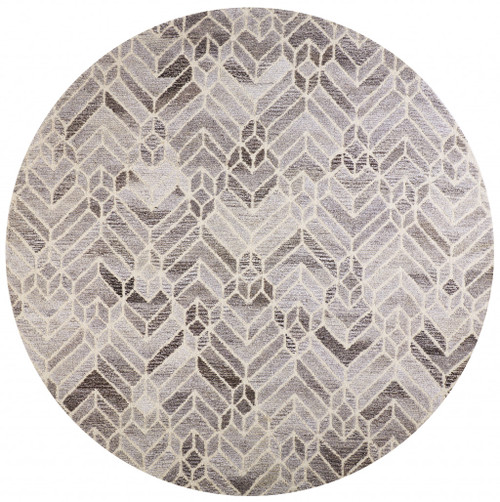 Homeroots Home Decor 8' Taupe, Gray and Ivory Round Wool Geometric Tufted Handmade Area Rug