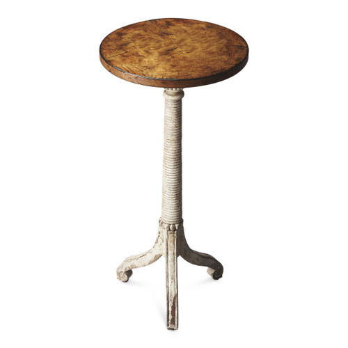24" Washed White And Toasted Marshmallow Manufactured Wood Round End Table