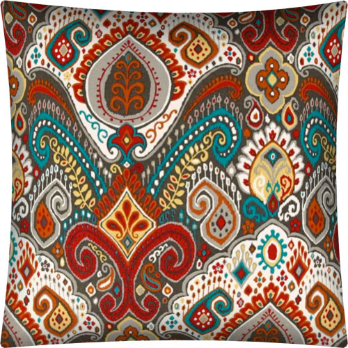 17" X 17" Teal Red And Gray Zippered Polyester Paisley Throw Pillow Cover