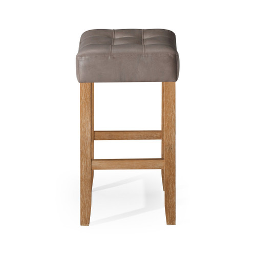 Set of Two 26" Gray and Natural Faux Leather and Solid Wood Backless Counter Height Bar Chairs