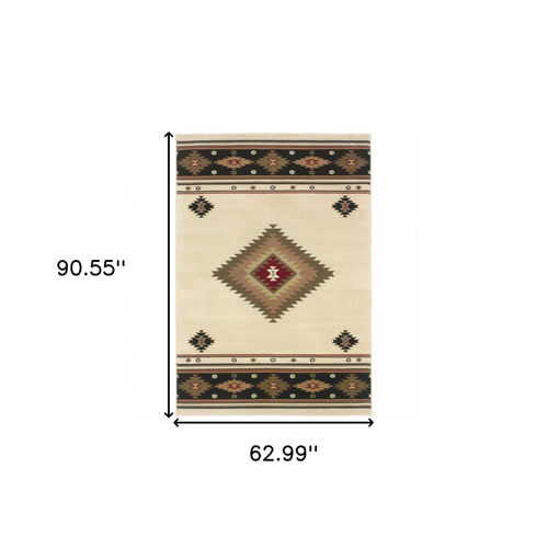 5' X 8' Beige Southwestern Power Loom Stain Resistant Area Rug