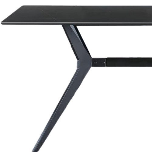 63" Black Sintered Stone and Steel Trestle Base Dining Table