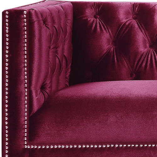 89" Burgundy And Black Velvet Sofa And Toss Pillows
