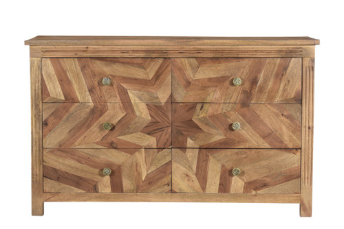 57" Natural Solid Wood Six Drawer Dresser