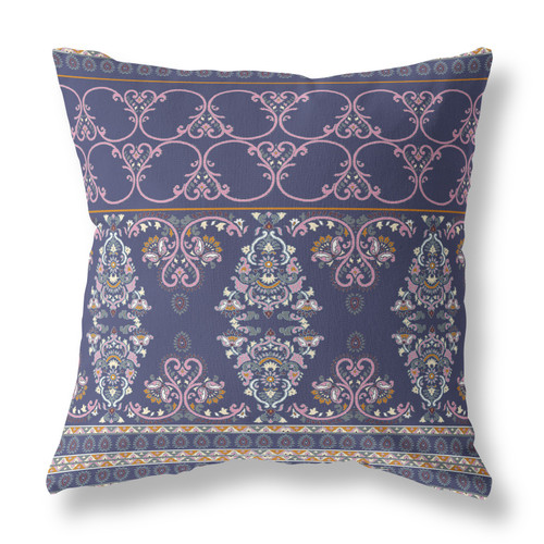 26" X 26" Blue And Pink Broadcloth Floral Throw Pillow