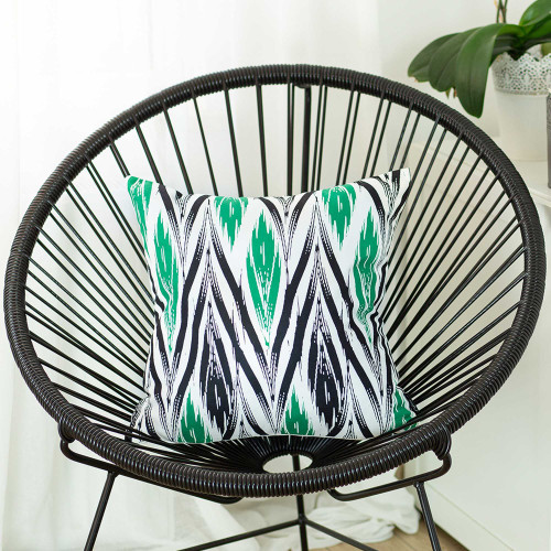 Black White and Green Long Ikat Decorative Throw Pillow Cover