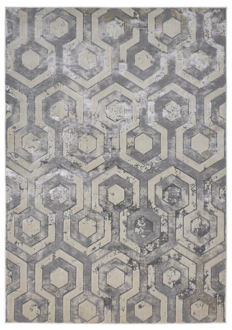 Homeroots Home Decor Abstract Stain Resistant Area Rug, Gray Taupe and Silver, 5' x 8'
