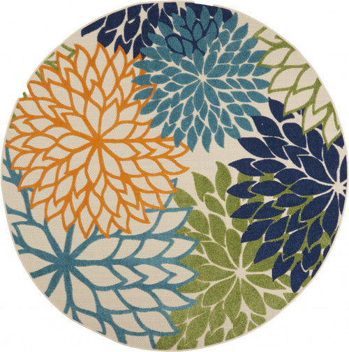 Homeroots Home Decor Round Orange Floral Outdoor Area Rug, Orange, 8' Round