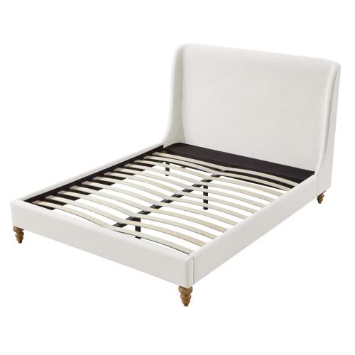 Cream Solid Wood Queen Upholstered Linen Bed