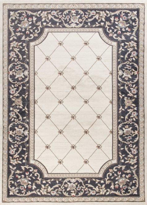 5' X 8' Ivory And Gray Floral Area Rug