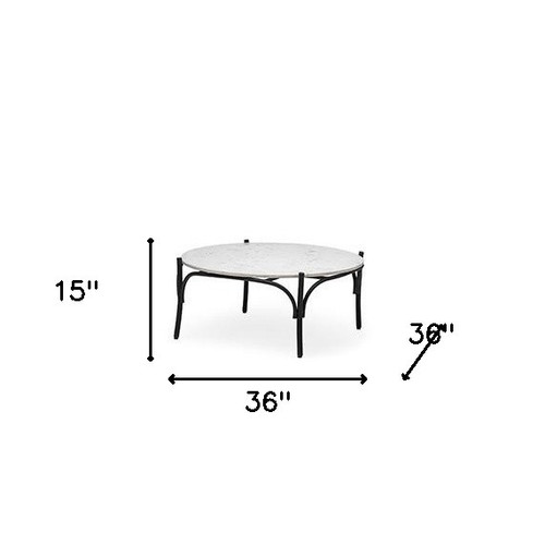 36" White And Black Wood And Metal Round Coffee Table