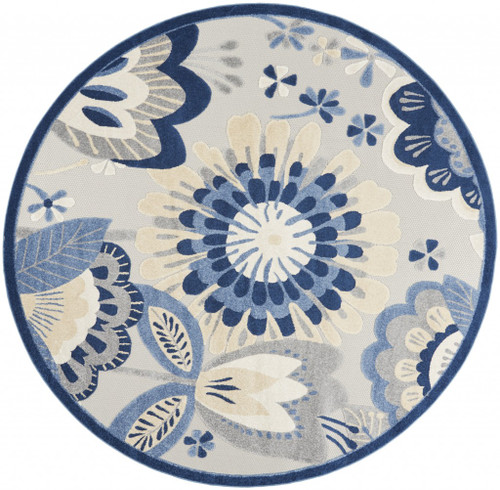 Homeroots Home Decor 8' Round Blue and Gray Indoor Outdoor Area Rug, Round, Blue and Gray
