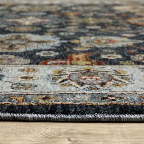 7' X 10' Blue And Ivory Oriental Area Rug With Fringe