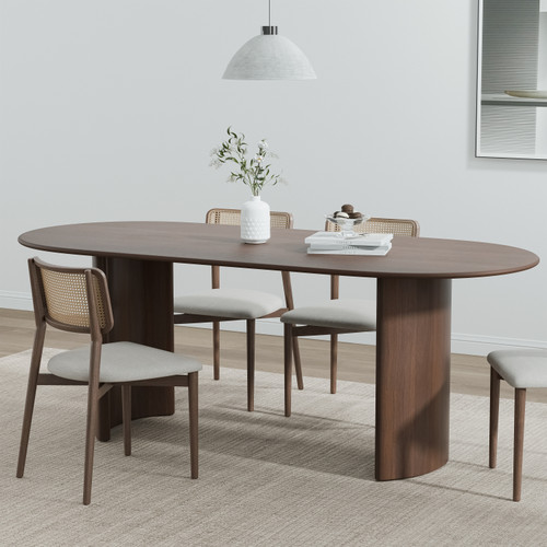66" Brown Solid Wood Double Pedestal Base Oval Dining Table