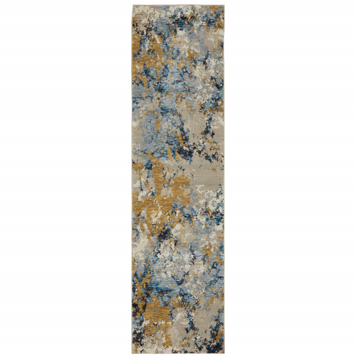 8' Gray And Ivory Abstract Runner Rug