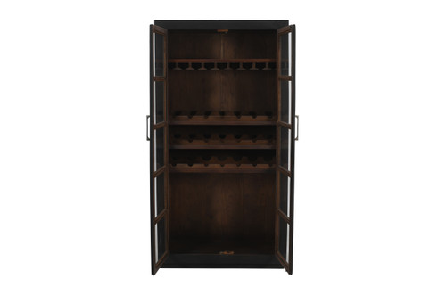 80" Dark Gray Distressed Solid Wood Bar Cabinet With Two Doors