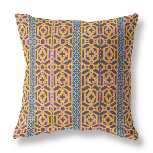 20" X 20" Brown And Yellow Broadcloth Floral Throw Pillow