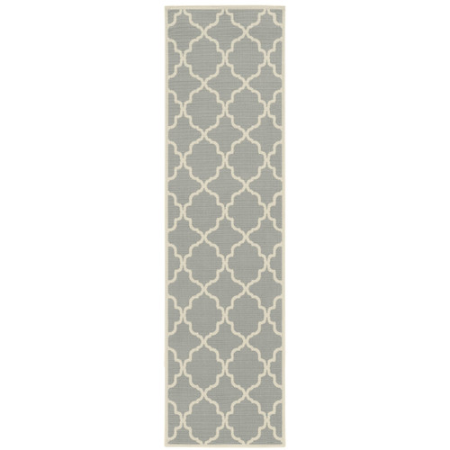 2' X 8' Grey Geometric Stain Resistant Indoor Outdoor Area Rug