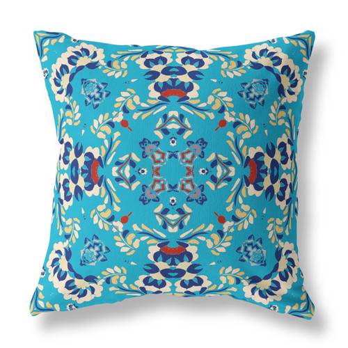 18" X 18" Blue Blown Seam Suede Geometric Throw Pillow