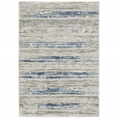 Homeroots Home Decor 6' x 9' Abstract Power Loom Stain Resistant Area Rug, Blue Ivory Grey Light Blue and Brown