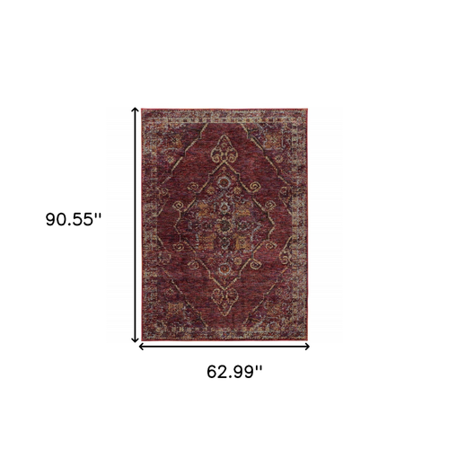 5' X 7' Red and Gold Oriental Power Loom Area Rug
