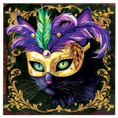 Mardi Gras Masked Black Cat Canvas Unframed Wall Art