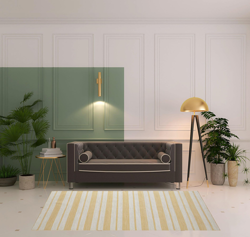 5' X 8' Yellow And Ivory Striped Dhurrie Hand Woven Stain Resistant Area Rug