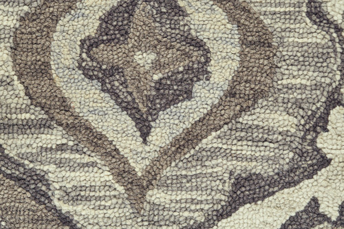 8' X 11' Gray Taupe And Ivory Wool Floral Tufted Handmade Area Rug With Fringe