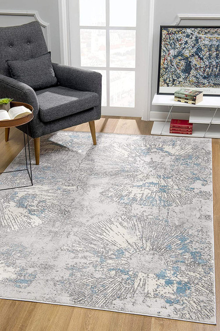 Homeroots Home Decor 7' x 10' Blue Abstract Circular Motifs Area Rug