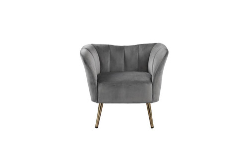 31" Gray Velvet And Gold Striped Barrel Chair