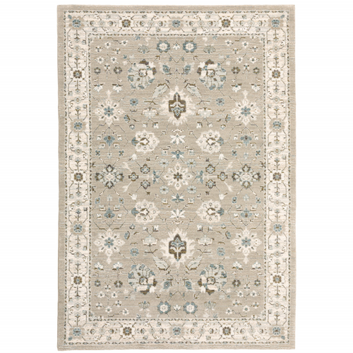 5' X 7' Beige and Ivory Oriental Power Loom Area Rug