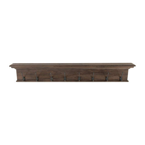Rustic Dark Wood Eight Hook Hanging Coat Rack